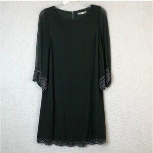 Alice + Olivia Frieda Embellished Trim Beaded Silk Dress Medium Womens Green